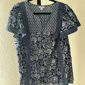 J Jill Navy Floral Peasant Blouse XL
